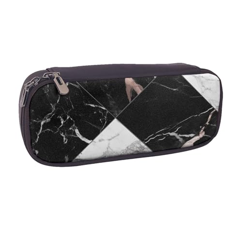 Federmäppchen aus PU-Leder mit Buchzimmer-Bibliotheksdruck, Flip-Stifttasche und Make-up-Kosmetikhalter für Mädchen, Jungen, Schule, Studenten, Schwarz-Weißer Marmor, Einheitsgröße, Schulranzen von MKNAZ