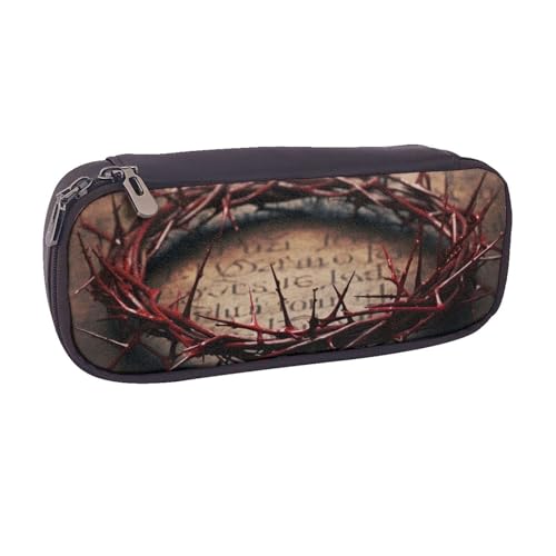 Federmäppchen aus PU-Leder mit Flamingo- und Ananas-Motiv, Flip-Stifttasche und Make-up-Kosmetikhalter für Mädchen, Jungen, Schüler, Dornenkrone, Einheitsgröße, Schulranzen von MKNAZ