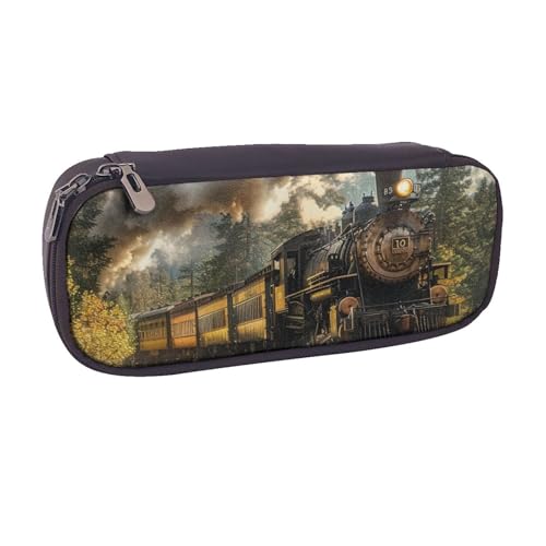 Federmäppchen aus PU-Leder mit Meeresblick-Motiv, für Mädchen, Jungen, Schule, Studenten, Dampfzug, Einheitsgröße, Schulranzen von MKNAZ