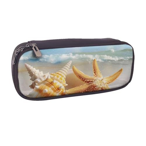 Federmäppchen aus PU-Leder mit Meeresblick-Motiv, für Mädchen, Jungen, Schule, Studenten, Meeresmuschel, Strandmuster, Einheitsgröße, Schulranzen von MKNAZ