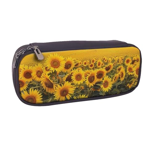 Federmäppchen aus PU-Leder mit Meeresblick-Motiv, für Mädchen, Jungen, Schule, Studenten, Sonnenblumenfeld, Einheitsgröße, Schulranzen von MKNAZ