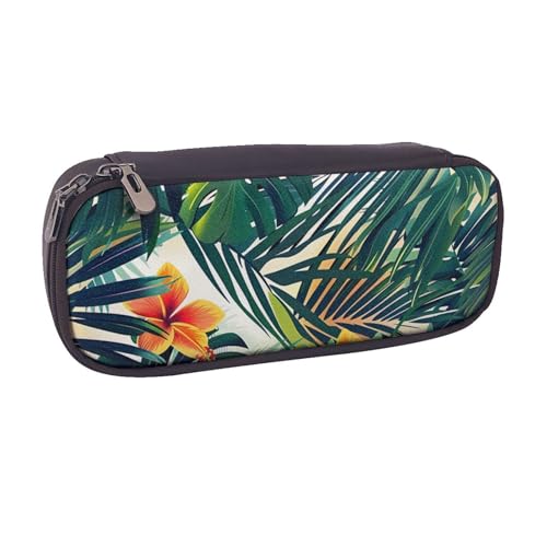 Federmäppchen aus PU-Leder mit Meeresblick-Motiv, für Mädchen, Jungen, Schule, Studenten, Tropische hawaiianische Palmenblätter, Einheitsgröße, Schulranzen von MKNAZ