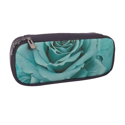 Federmäppchen aus PU-Leder mit Meeresblick-Motiv, für Mädchen, Jungen, Schule, Studenten, Türkise Rose, Einheitsgröße, Schulranzen von MKNAZ