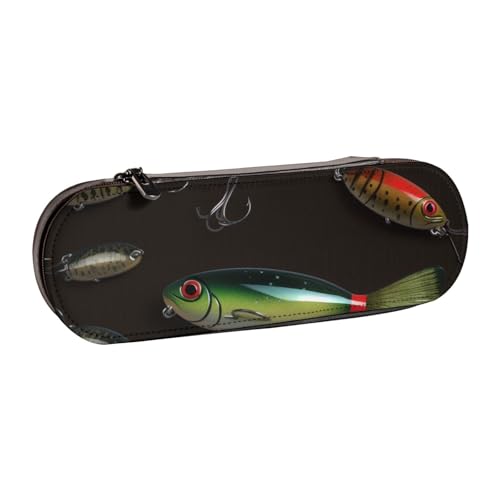 Federmäppchen im Angelköder-Stil, bedrucktes Hartschalen-Leder-Federmäppchen für Mädchen und Jungen, niedliches Federmäppchen, Make-up-Tasche für Reisen, Schule, Büro, Uni, Schwarz , Einheitsgröße, von MKNAZ