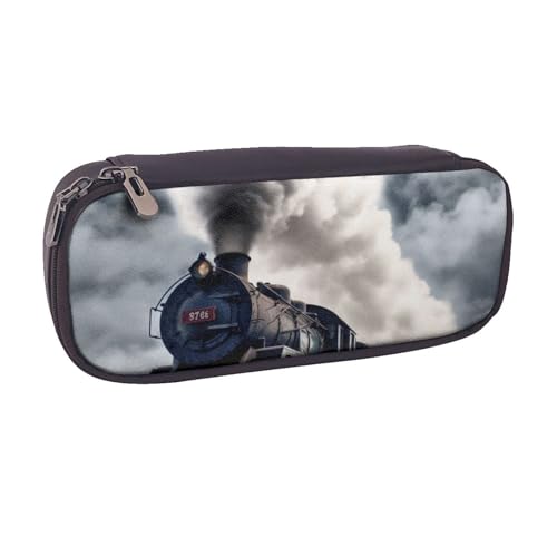 Federmäppchen mit Baseball-Spitze, bedruckt, PU-Leder, Flip-Stifttasche und Make-up-Kosmetikhalter für Mädchen, Jungen, Schule, Studenten, Dampflok Wolken, Einheitsgröße, Schulranzen von MKNAZ