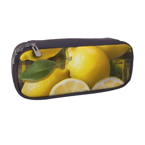 Federmäppchen mit Baseball-Spitze, bedruckt, PU-Leder, Flip-Stifttasche und Make-up-Kosmetikhalter für Mädchen, Jungen, Schule, Studenten, Gelbe Zitrone., Einheitsgröße, Schulranzen von MKNAZ