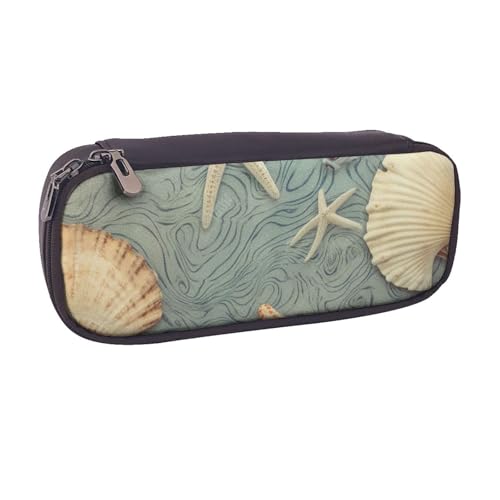 Federmäppchen mit Baseball-Spitze, bedruckt, PU-Leder, Flip-Stifttasche und Make-up-Kosmetikhalter für Mädchen, Jungen, Schule, Studenten, Muschelmuster, Einheitsgröße, Schulranzen von MKNAZ