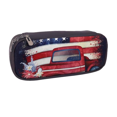 Federmäppchen mit Baseball-Spitze, bedruckt, PU-Leder, Flip-Stifttasche und Make-up-Kosmetikhalter für Mädchen, Jungen, Schule, Studenten, Patriotische US-Flagge 4. Juli, Einheitsgröße, Schulranzen von MKNAZ