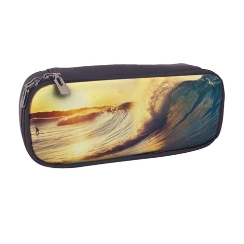 Federmäppchen mit Baseball-Spitze, bedruckt, PU-Leder, Flip-Stifttasche und Make-up-Kosmetikhalter für Mädchen, Jungen, Schule, Studenten, Sunset Sea Surfen Seascape, Einheitsgröße, Schulranzen von MKNAZ