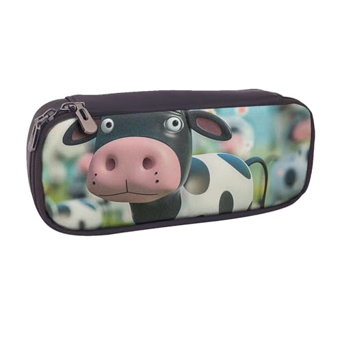 Federmäppchen mit Dackel-Motiv, aus PU-Leder, für Stifte, Make-up-Kosmetikhalter für Mädchen, Jungen, Studenten, Schwarz, Süße Kuh, Einheitsgröße, Schulranzen von MKNAZ