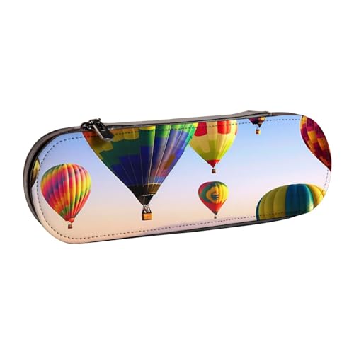 Federmäppchen mit Heißluftballons bedruckt, Hartschalenleder für Mädchen und Jungen, niedliches Federmäppchen, Make-up-Tasche für Reisen, Schule, Büro, Uni, Schwarz , Einheitsgröße, Schulranzen von MKNAZ