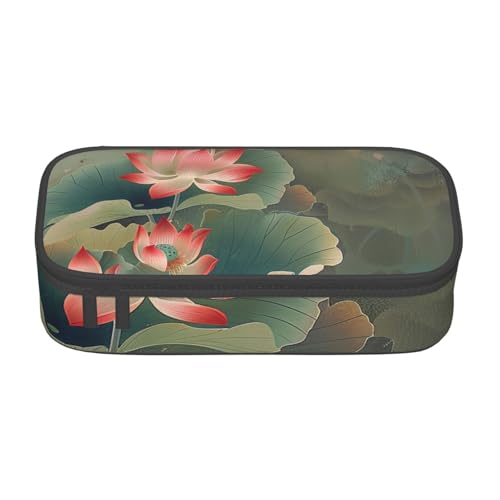 Federmäppchen mit Lotusblumen- und Libellenaufdruck, für Mädchen und Jungen, großes Fassungsvermögen, für Studenten, Künstler, Schule, Büro, College, Schwarz, Einheitsgröße, Schwarz , one size, von MKNAZ