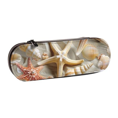 Federmäppchen mit Muschelmotiv und Sandstrand-Motiv, bedrucktes Hartschalen-Leder-Federmäppchen für Mädchen und Jungen, niedliches Federmäppchen für Stifte, Make-up-Tasche für Reisen, Schule, Büro, von MKNAZ