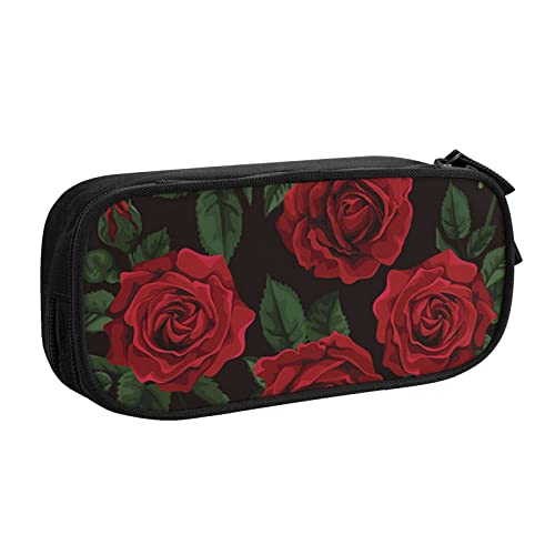 Federmäppchen mit Rosen-Hintergrund, für Mädchen und Jungen, großes Fassungsvermögen, doppellagig, Stifteetui & Make-up-Tasche für Studenten, Künstler, Schule, Büro, College, Schwarz , Einheitsgröße, von MKNAZ