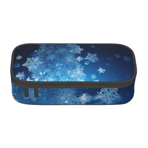 Federmäppchen mit Weihnachts-Schneeflocken-Motiv, für Mädchen und Jungen, großes Fassungsvermögen, Stifteetui und Make-up-Tasche für Studenten, Künstler, Schule, Büro, Universität, Blau, Schwarz , von MKNAZ
