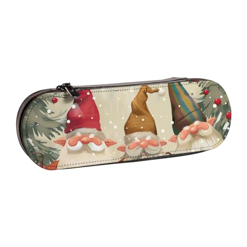 Federmäppchen mit Weihnachtszwergen, bedrucktes Hartschalen-Leder-Federmäppchen für Mädchen und Jungen, niedliches Federmäppchen für Stifte, Make-up-Tasche für Reisen, Schule, Büro, Uni, Schwarz , von MKNAZ