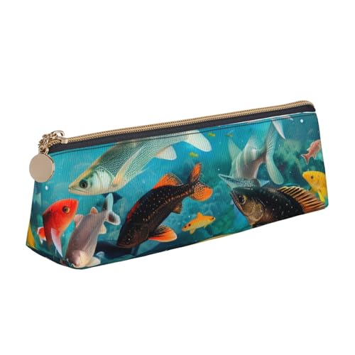 Federmäppchen mit bunten Fischen, dreieckig, für Mädchen und Jungen, niedliches Leder-Federmäppchen und Make-up-Tasche für Studenten, Schule, Büro, Reisen, weiß, Einheitsgröße, Schulranzen von MKNAZ