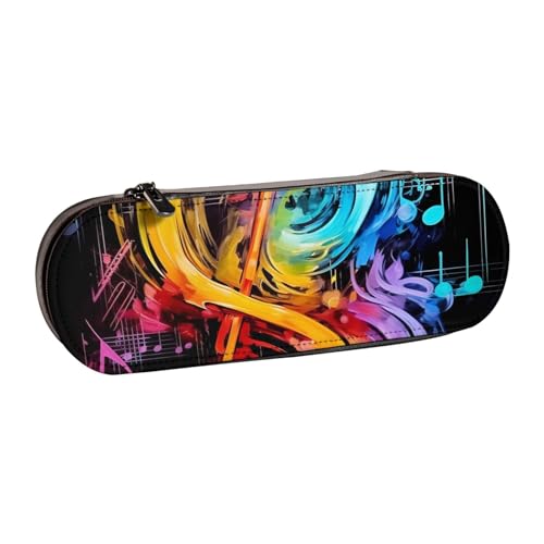 Federmäppchen mit bunten Musiknoten bedruckt, Hartschalenleder für Mädchen und Jungen, niedliches Federmäppchen, Make-up-Tasche für Reisen, Schule, Büro, Universität, Schwarz , Einheitsgröße, von MKNAZ