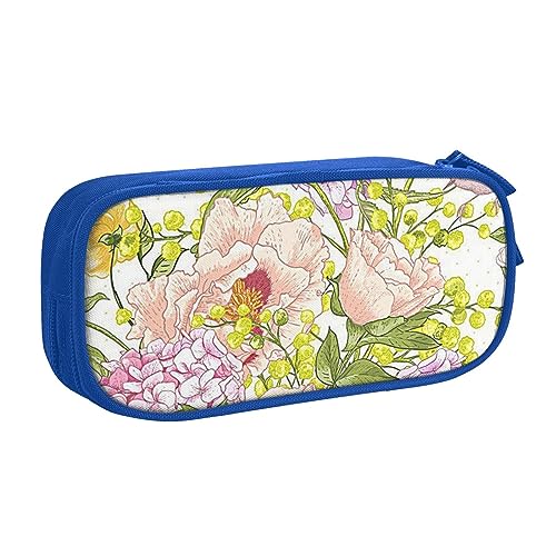 Federmäppchen mit lila und gelben Blumen für Mädchen und Jungen, großes Fassungsvermögen, doppellagiges Stifteetui & Make-up-Tasche für Studenten, Künstler, Schule, Büro, College, blau, Einheitsgröße, von MKNAZ