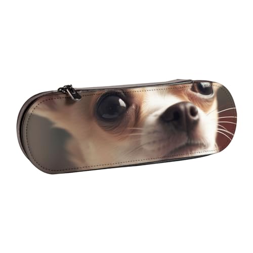 Federmäppchen mit niedlichem Chihuahua-Druck, Hartschalenleder für Mädchen und Jungen, niedliches Federmäppchen für Stifte, Make-up-Tasche für Reisen, Schule, Büro, Universität, Schwarz , von MKNAZ