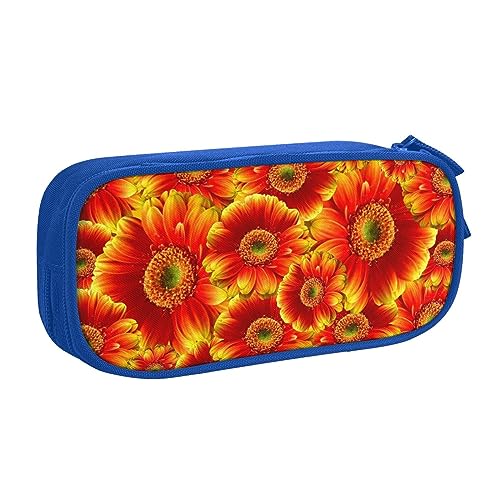 Federmäppchen mit orangefarbener Sonnenblume für Mädchen und Jungen, großes Fassungsvermögen, doppellagig, Stifteetui & Make-up-Tasche für Studenten, Künstler, Schule, Büro, College, blau, von MKNAZ