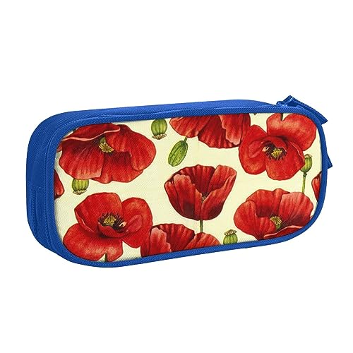 Federmäppchen mit roter Blume für Mädchen und Jungen, großes Fassungsvermögen, doppellagiges Stifteetui & Make-up-Tasche für Studenten, Künstler, Schule, Büro, College, blau, Einheitsgröße, von MKNAZ