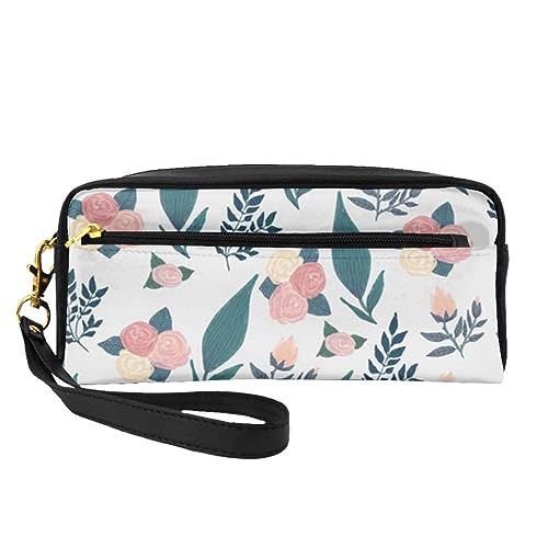 Federmappe mit Frühlingsblumen, Reise-Make-up-Tasche, Leder, tragbar, Kosmetiktasche, Kulturbeutel für Damen und Mädchen, rosa blume, Einheitsgröße von MKNAZ