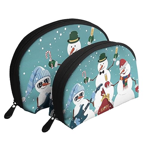 Fish with A Lure Reise-Make-up-Tasche, 2 Stück, tragbare Kosmetiktasche, Kulturbeutel für Damen und Mädchen, Weihnachts-Schneemann, Einheitsgröße von MKNAZ