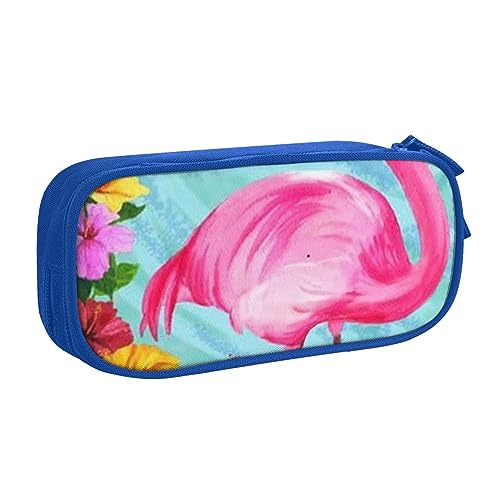 Flamingo Blumen Federmäppchen für Mädchen Jungen, großes Fassungsvermögen, doppellagiges Stifteetui & Make-up-Tasche für Studenten, Künstler, Schule, Büro, College, blau, Einheitsgröße, Schulranzen von MKNAZ