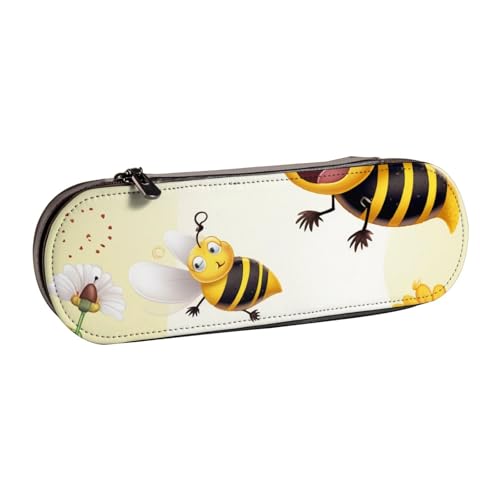 Flying Bees Hartschalen-Federmäppchen aus Leder für Mädchen und Jungen, niedliches Federmäppchen mit Honigmuster, Make-up-Tasche für Reisen, Schule, Büro, Uni, Schwarz , Einheitsgröße, Schulranzen von MKNAZ