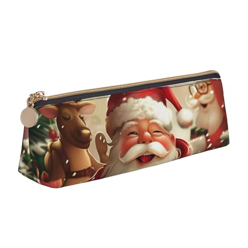 Frohe Weihnachten Dreieckiges Federmäppchen für Mädchen und Jungen, niedliches Leder-Federmäppchen und Make-up-Tasche für Studenten, Schule, Büro, Reisen, weiß, Einheitsgröße, Schulranzen von MKNAZ