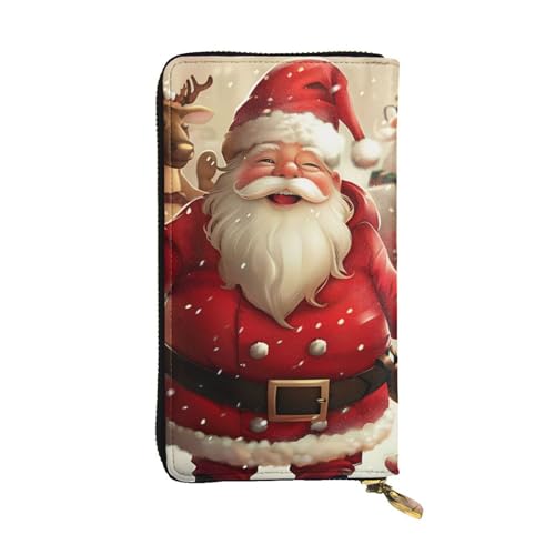 Frohe Weihnachten bedruckte lange Geldbörse für Männer Frauen Leder Kartenhalter Geldbörse mit 12 Kartenfächern, Schwarz , Einheitsgröße, Modern von MKNAZ