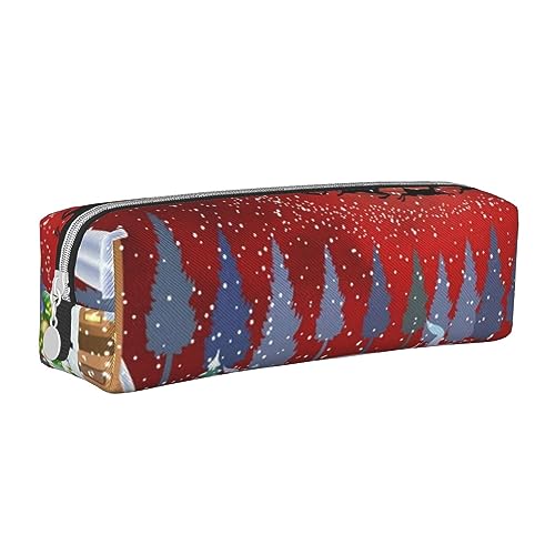 Galaxy Sky Federmäppchen aus Leder, rechteckig, für Mädchen und Jungen, Stifteetui & Make-up-Tasche für Studenten, Schule, Büro, College, Red Sky Snow Flake, Einheitsgröße, Schulranzen von MKNAZ