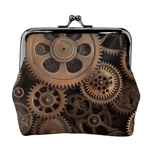 Gears Bronze Century Prints Münzbörse für Frauen Mädchen – Mini-Geldbörse mit Kussverschluss – niedliche Ledergeldbörse, Schwarz , Einheitsgröße, Münztasche von MKNAZ