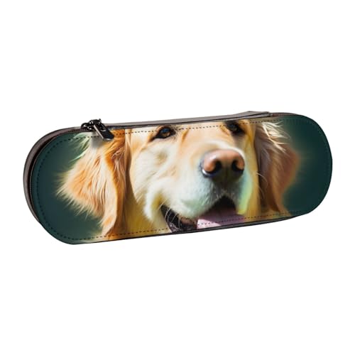 Golden Retriever Federmäppchen aus Leder, bedruckt, Hartschale, für Mädchen und Jungen, niedliches Federmäppchen für Stifte, Make-up-Tasche für Reisen, Schule, Büro, Uni, Schwarz , Einheitsgröße, von MKNAZ