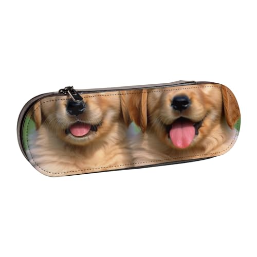 Golden Retriever Federmäppchen aus Leder, bedruckt, für Mädchen und Jungen, niedliches Federmäppchen für Reisen, Schule, Büro, Uni, Schwarz , Einheitsgröße, Schulranzen von MKNAZ