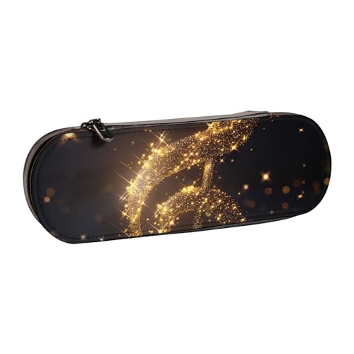 Goldene Musiknote mit gefallenem glänzendem Stern bedrucktes Hartschalen-Federmäppchen aus Leder für Mädchen und Jungen, niedliches Federmäppchen für Stifte, Make-up-Tasche für Reisen, Schule, Büro, von MKNAZ