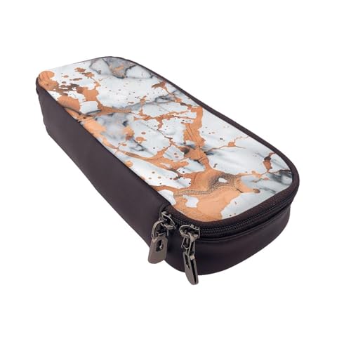 Großes Federmäppchen aus Leder mit Kupferspritzerdruck mit Marmortextur für Mädchen und Jungen, großes Federmäppchen für Studenten, Künstler, Schule, Büro, Schwarz, Einheitsgröße, Schwarz, Schwarz , von MKNAZ