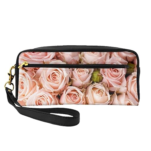 Grüne Tiere Reise Make-up Tasche Bleistift Fall Leder Tragbare Kosmetik Organizer Tasche Kulturbeutel für Frauen Mädchen, Rosa Rosen, Einheitsgröße von MKNAZ