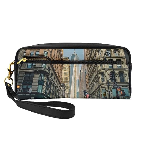 Grüne Tiere Reise Make-up Tasche Bleistift Fall Leder Tragbare Kosmetik Organizer Tasche Kulturbeutel für Frauen Mädchen, Streets of New York City, Einheitsgröße von MKNAZ