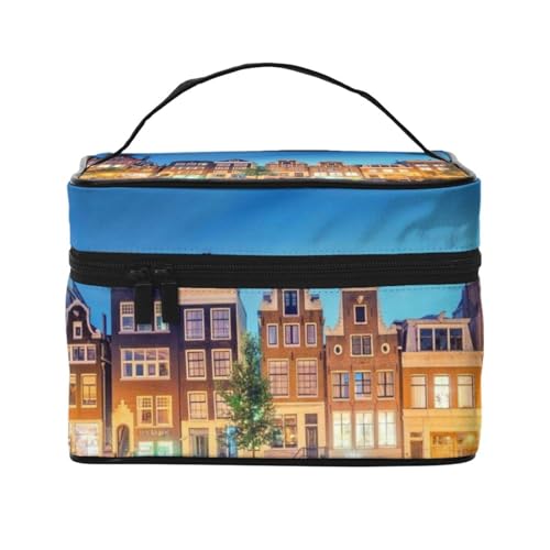 Happy Birthday Reise-Make-up-Tasche, tragbare Kosmetiktasche für Frauen und Mädchen – stilvoll und geräumig, Amsterdam Night View, Einheitsgröße von MKNAZ