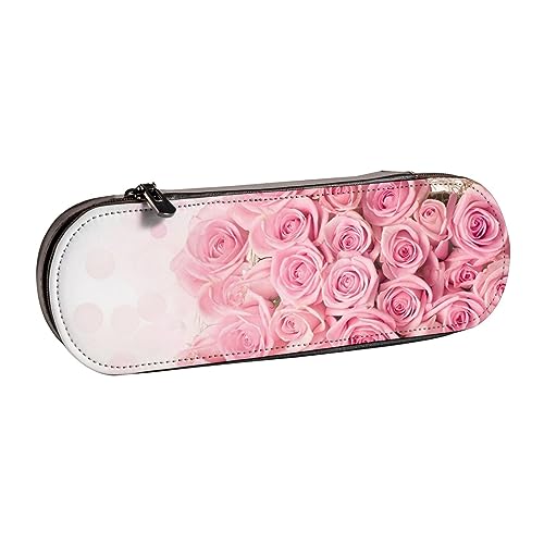 Hartschalen-Federmäppchen aus Leder für Mädchen und Jungen, Motiv: Rote Rose, vielseitiges Stifteetui und Make-up-Tasche für Studenten, Schule, Büro, Hochschule, kompakt und praktisch, rose, von MKNAZ