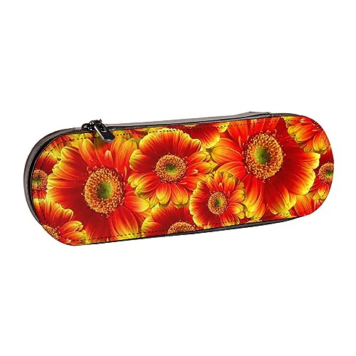 Hartschalen-Federmäppchen aus Leder mit Sonnenblumen- und Schmetterlingsmotiv für Mädchen und Jungen | vielseitiges Stifteetui & Make-up-Tasche für Studenten, Schule, Büro, Hochschule | kompakt und von MKNAZ