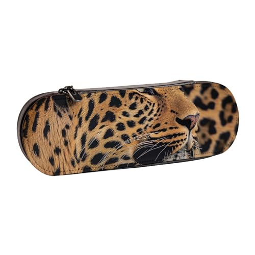 Hartschalenetui aus Leder mit Leopardenmuster für Mädchen und Jungen, niedliches Federmäppchen für Stifte, Make-up-Tasche für Reisen, Schule, Büro, Uni, Schwarz , Einheitsgröße, Schulranzen von MKNAZ