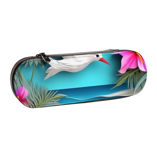 Hawaii Beach Hibiskus bedrucktes Hartschalen-Federmäppchen aus Leder für Mädchen und Jungen, niedliches Federmäppchen, Make-up-Tasche für Reisen, Schule, Büro, Uni, Schwarz , Einheitsgröße, von MKNAZ