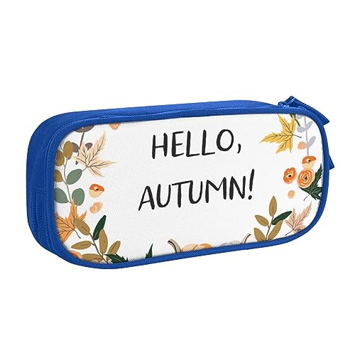 Hello Autumn Federmäppchen für Mädchen und Jungen, großes Fassungsvermögen, doppellagiges Stifteetui & Make-up-Tasche für Studenten, Künstler, Schule, Büro, College, blau, Einheitsgröße, Schulranzen von MKNAZ