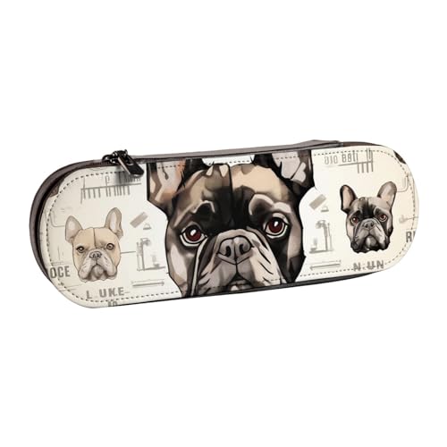 I Love French Bulldog bedrucktes Hartschalen-Federmäppchen aus Leder für Mädchen und Jungen, niedliches Federmäppchen für Stifte, Make-up-Tasche für Reisen, Schule, Büro, Uni, Schwarz , Einheitsgröße, von MKNAZ