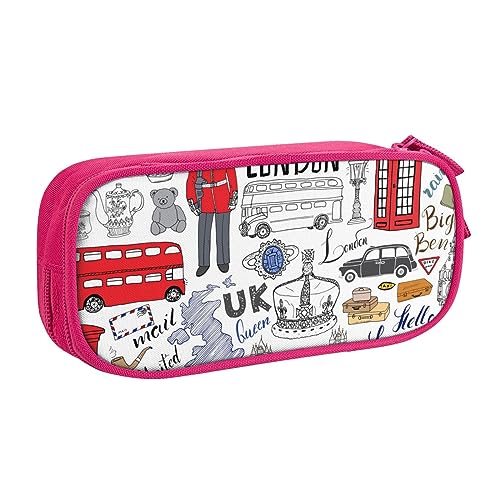 I Love London Federmäppchen für Mädchen und Jungen, großes Fassungsvermögen, doppellagiges Stifteetui & Make-up-Tasche für Studenten, Künstler, Schule, Büro, College, rose, Einheitsgröße, Schulranzen von MKNAZ