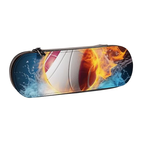 Ice and Fire Volleyball-Hartschalen-Federmäppchen aus Leder für Mädchen und Jungen, niedliches Federmäppchen, Make-up-Tasche für Reisen, Schule, Büro, Uni, Schwarz, Größe:, Schwarz , one size, von MKNAZ