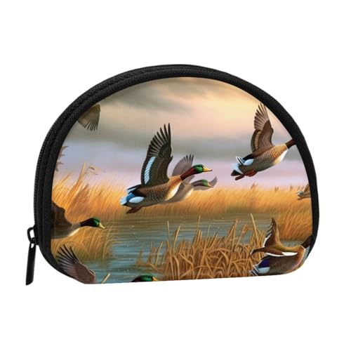 Jagd fliegende wilde Enten 7 Drucke kleine Münzgeldbörse Mini Geldbörse Beutel Kleingeldbörse Münzfach für den täglichen Gebrauch und Geschenke, Schwarz , Einheitsgröße, Münztasche von MKNAZ